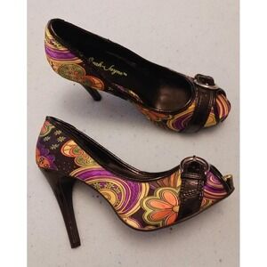 Sarah-Jayne Retro Floral Hippie Print Stiletto Heels, Size 6